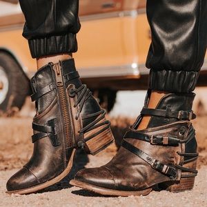 Freebird by Steve Crue bootie in Distressed Black